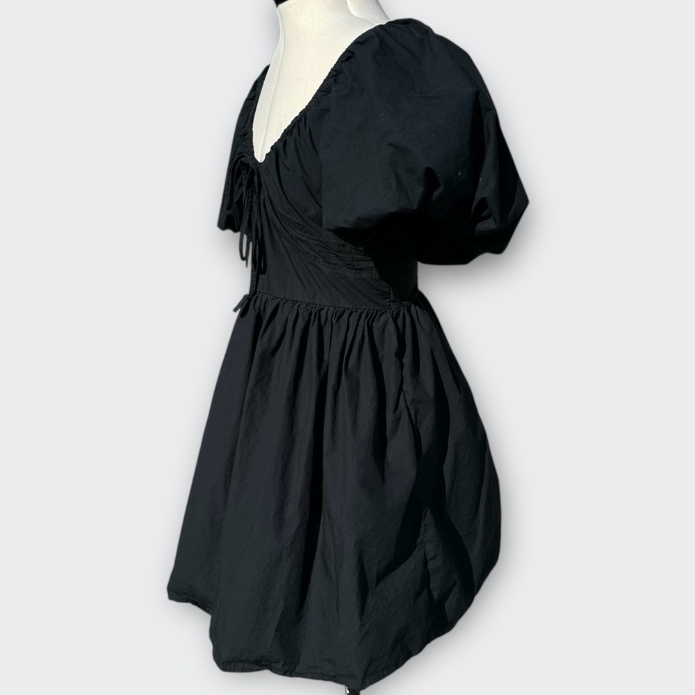 A NEW DAY Black Puff Sleeve Mini Dress Ruched Goth Whimsigoth Boho Coquette S - Picture 4 of 13
